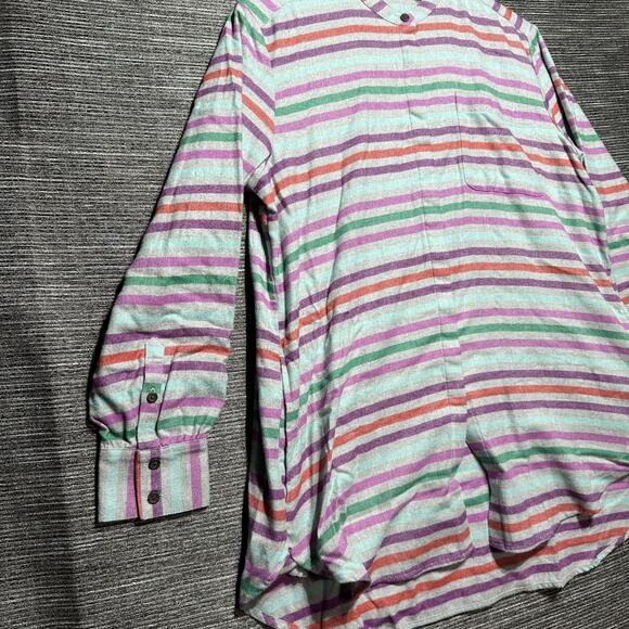 Lands' End Flannel Women's L (14-16) Gray Purple Striped Long Sleeve Button Oeko - Picture 4 of 15